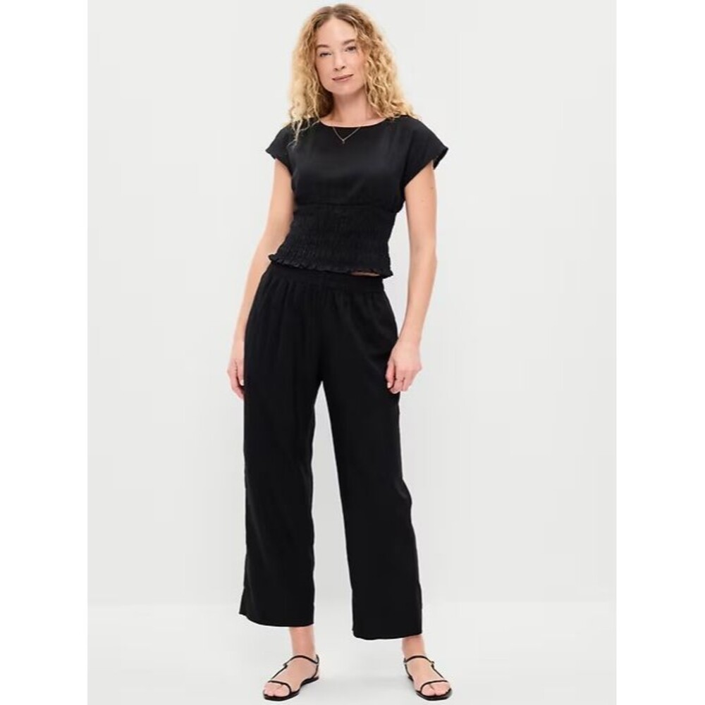 Old Navy Linen-Blend Straight Ankle Pants Womens S Black Beach Vacation NEW - Picture 2 of 11